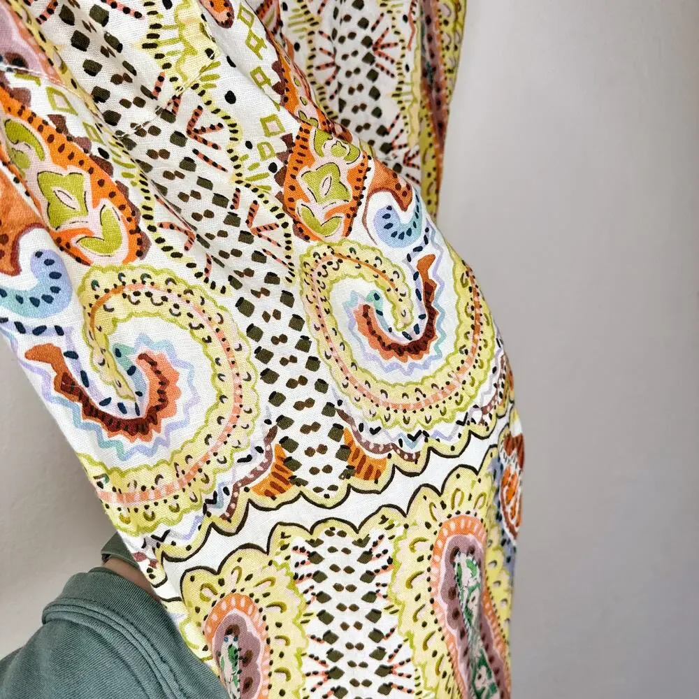 Zara Linen Blend Paisley Mandala Floral Print Wide Leg Ankle Flare Pants XXL - Picture 11 of 16